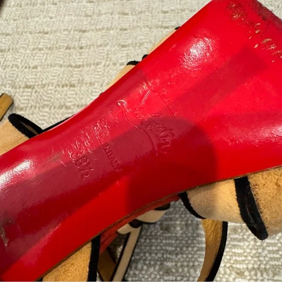 Rare Vintage Christian Louboutin Tan & Red Suede Strappy Heels | Size 8 - Picture 6 of 6